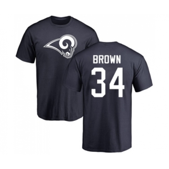 Football Los Angeles Rams #34 Malcolm Brown Navy Blue Name & Number Logo T-Shirt - Jersey