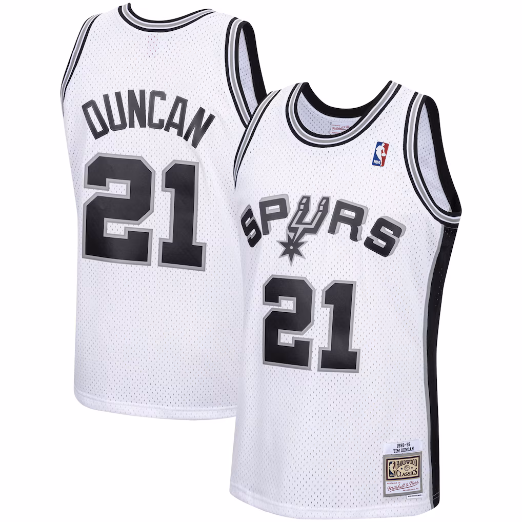 Men's San Antonio Spurs Tim Duncan Mitchell & Ness White 1998/99 Hardwood Classics Swingman Jersey - Jersey