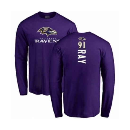 Football Baltimore Ravens #91 Shane Ray Purple Backer Long Sleeve T-Shirt - Jersey