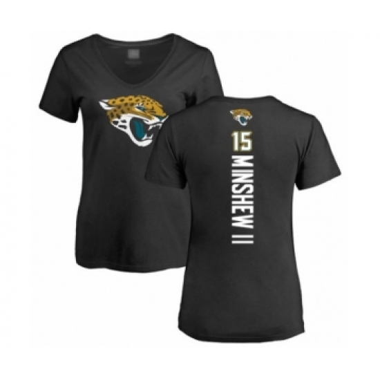 Football Women's Jacksonville Jaguars #15 Gardner Minshew II Black Backer V-Neck T-Shirt - Jersey
