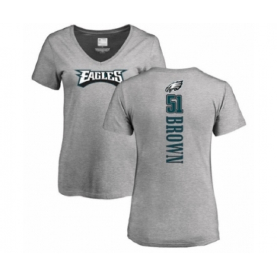 Women's Philadelphia Eagles #51 Zach Brown Ash Backer V-Neck T-Shirt - Jersey