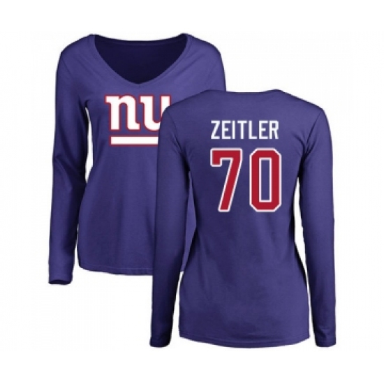 Football Women's New York Giants #70 Kevin Zeitler Royal Blue Name & Number Logo Long Sleeve T-Shirt - Jersey