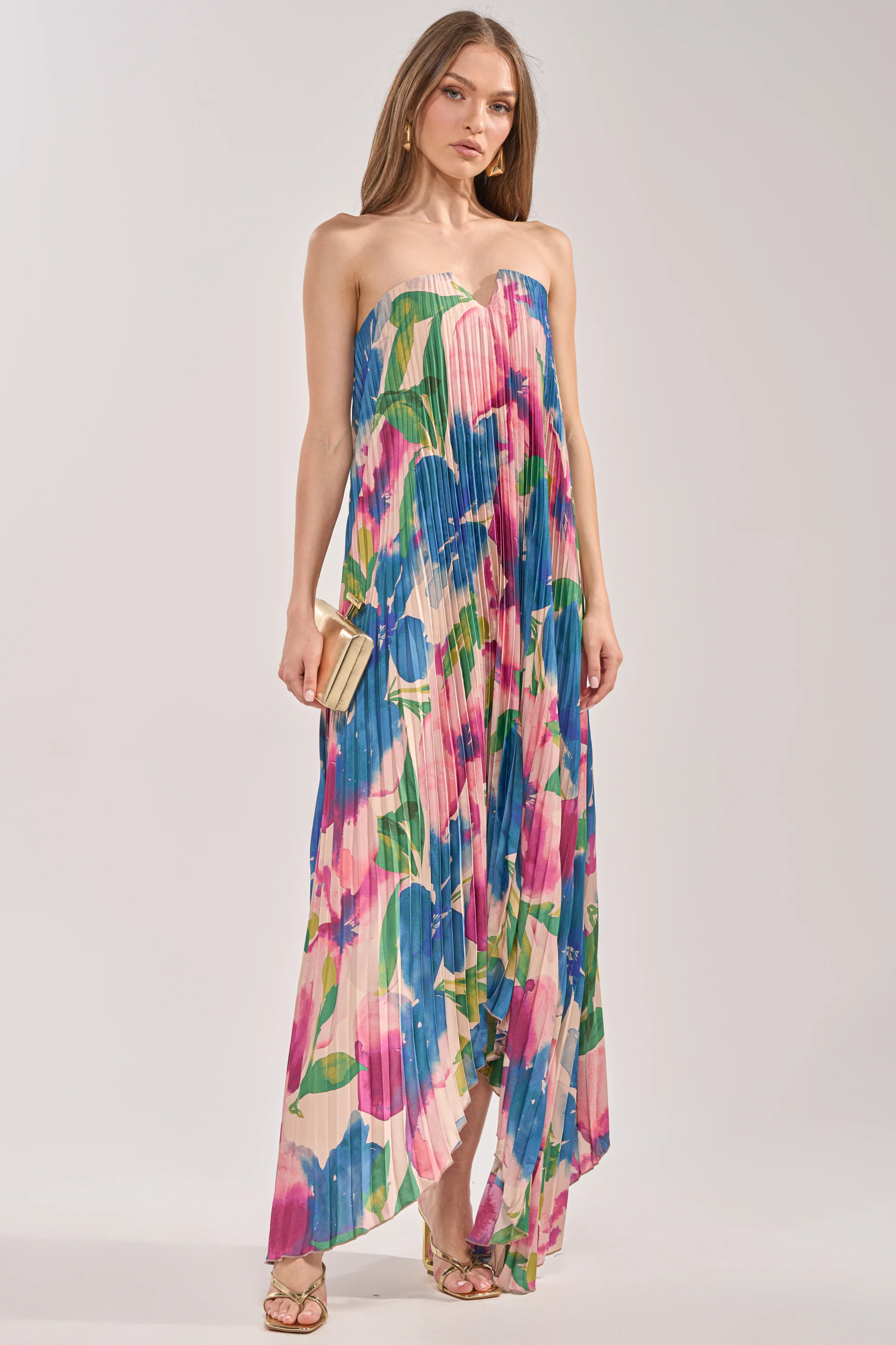 COCKTAIL HOUR FLORAL STRAPLESS MAXI DRESS - Akira Wear