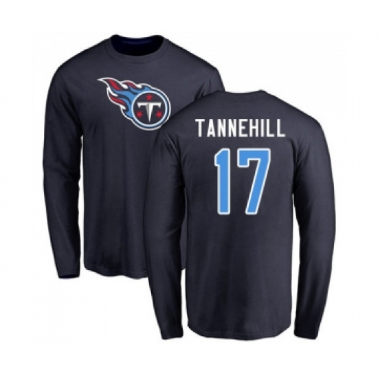 Football Tennessee Titans #17 Ryan Tannehill Navy Blue Name & Number Logo Long Sleeve T-Shirt - Jersey