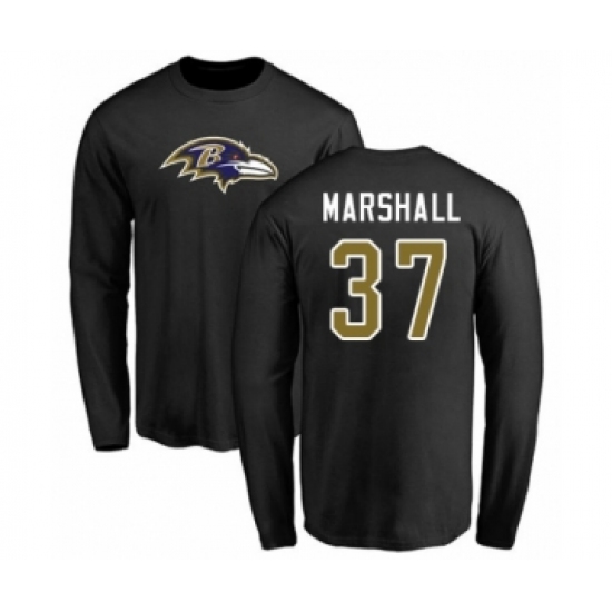 Football Baltimore Ravens #37 Iman Marshall Black Name & Number Logo Long Sleeve T-Shirt - Jersey