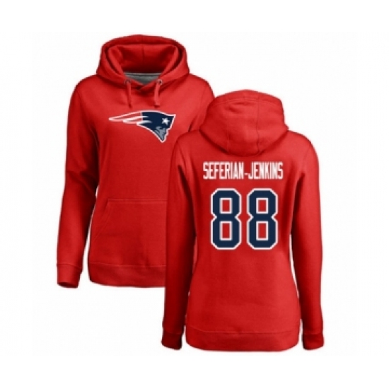Football Women's New England Patriots #88 Austin Seferian-Jenkins Red Name & Number Logo Pullover Hoodie - Jersey
