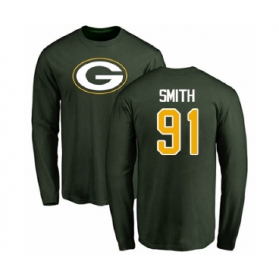 Football Green Bay Packers #91 Preston Smith Green Name & Number Logo Long Sleeve T-Shirt - Jersey