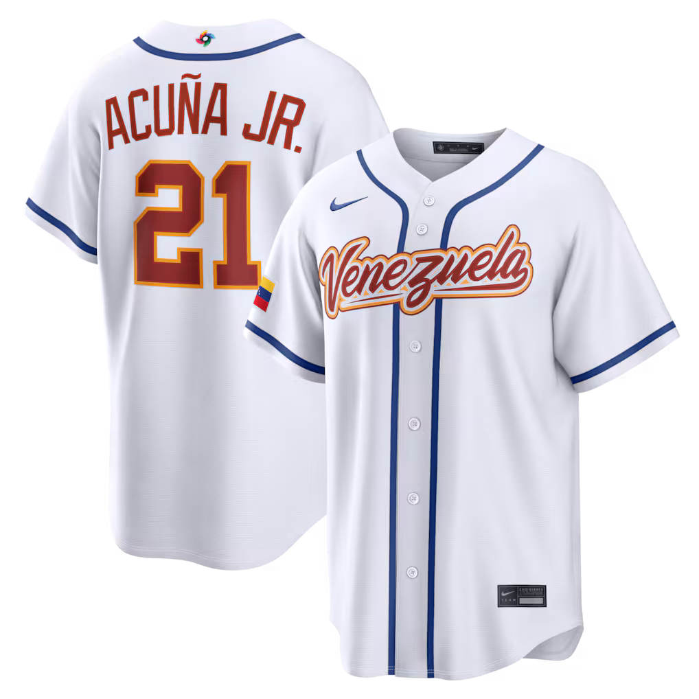 Men's Venezuela Baseball Ronald Acuña Jr. Nike White 2026 World Baseball Classic Home Stadium Jersey - Jersey