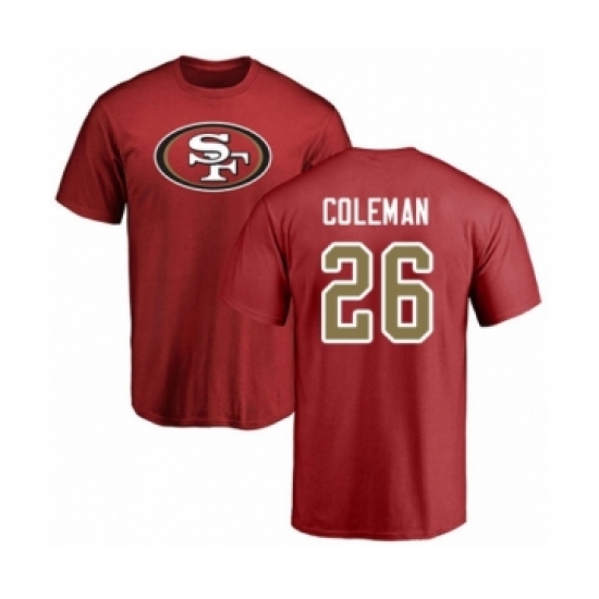 Football San Francisco 49ers #26 Tevin Coleman Red Name & Number Logo T-Shirt - Jersey
