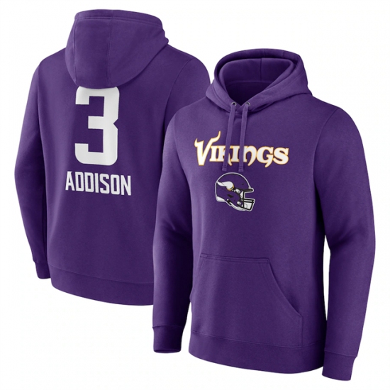 Men's Minnesota Vikings #3 Jordan Addison Purple Team Wordmark Player Name & Number Pullover Hoodie - Jersey