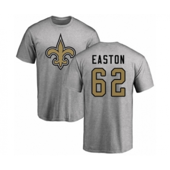 Football New Orleans Saints #62 Nick Easton Ash Name & Number Logo T-Shirt - Jersey
