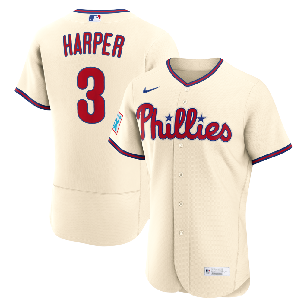 Men's Philadelphia Phillies Bryce Harper Nike Cream Alternate Authentic Sponsor Patch Jersey - Jersey
