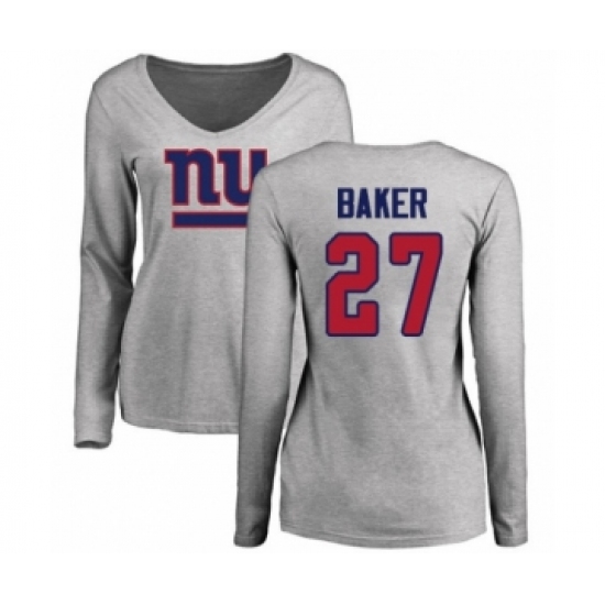 Football New York Giants #27 Deandre Baker Red Name & Number Logo Long Sleeve T-Shirt - Jersey
