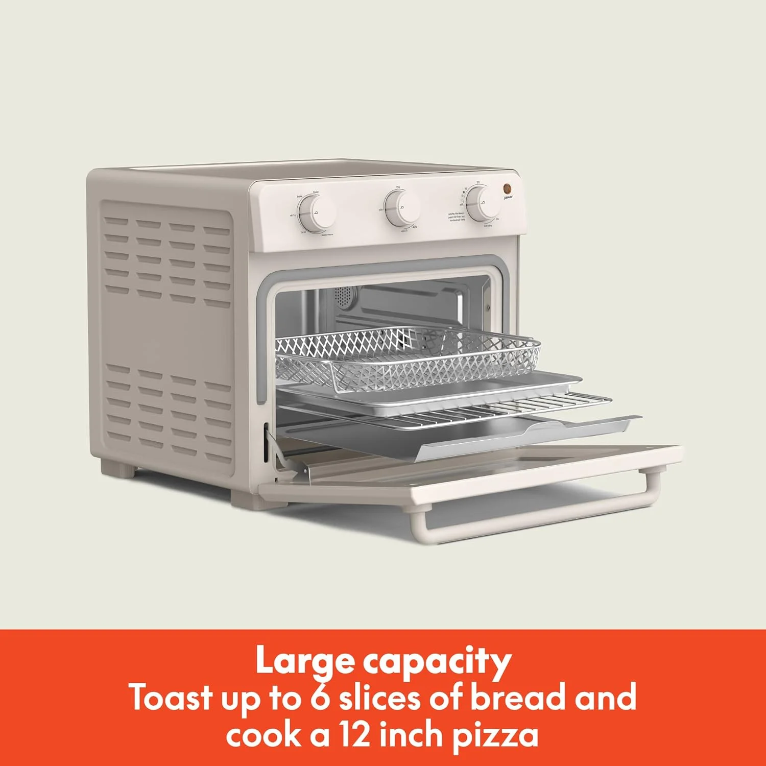 bella Air Fry Toaster Oven, 7 Preset Cooking Options, Dishwasher-Safe EverGood Coated Trays Included, 60-Minute Auto Shutoff w Audible Timer, Power Indicator Light, 1700 Watt, Oatmilk