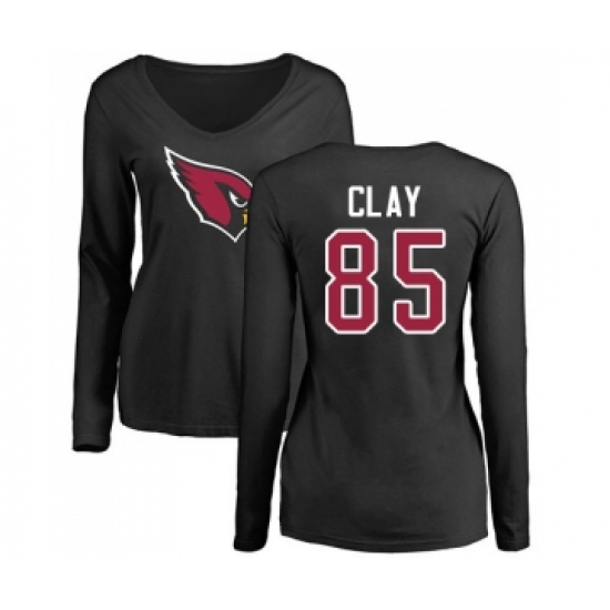 Football Women's Arizona Cardinals #85 Charles Clay Black Name & Number Logo Long Sleeve T-Shirt - Jersey