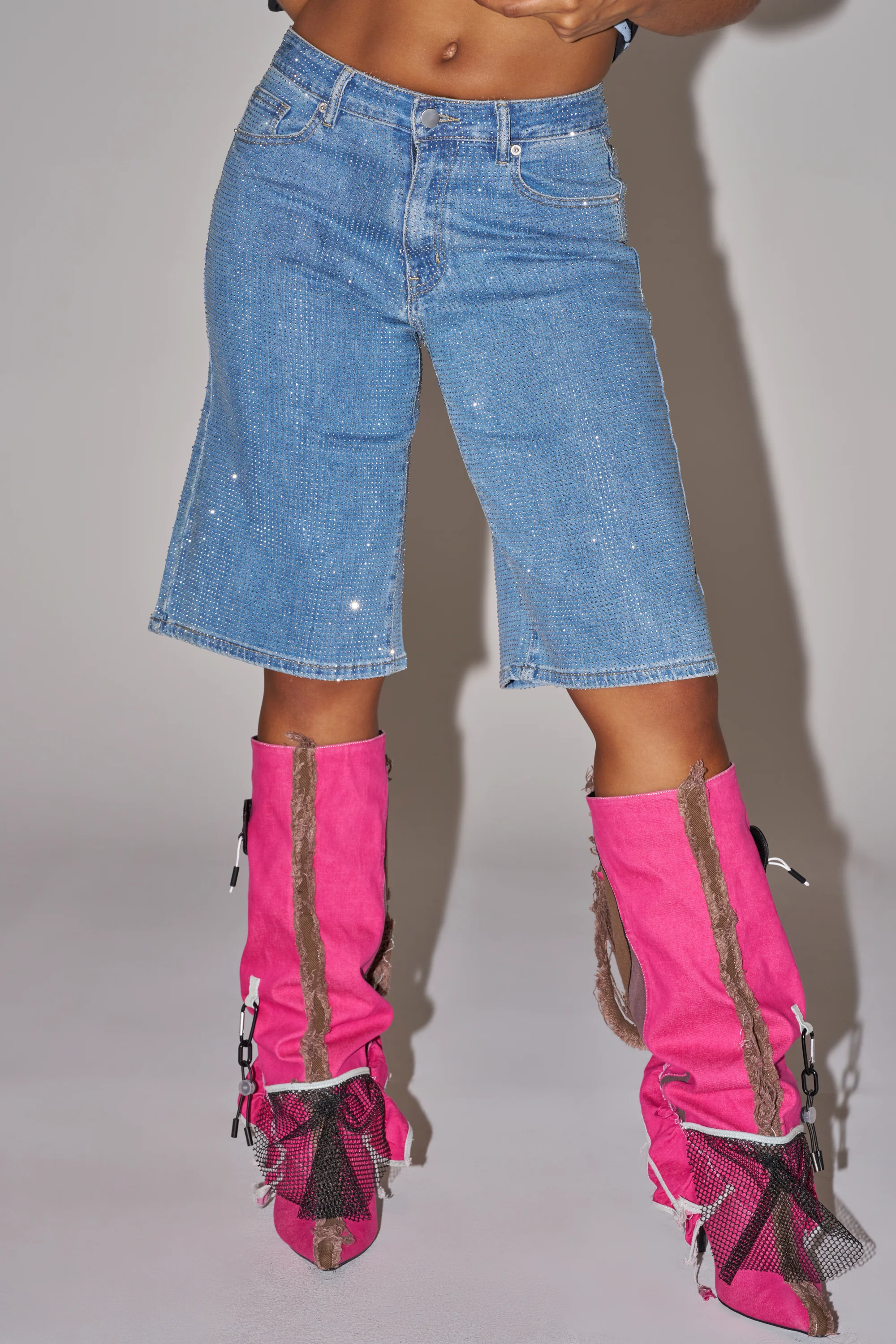 BLING BLING RHINESTONE DARK BLUE DENIM BERMUDA SHORT - Akira Wear
