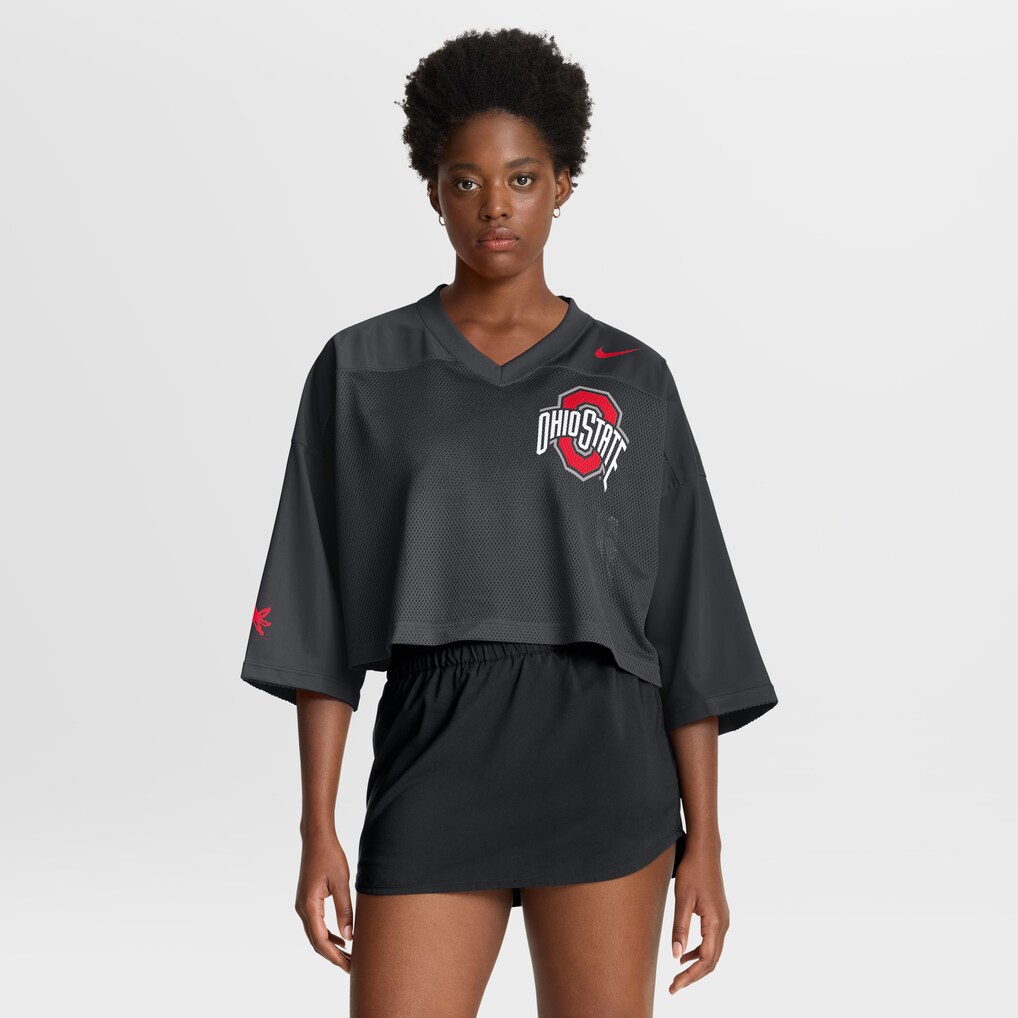 Women's Nike Black Ohio State Buckeyes Cropped Mesh Dri-FIT Fashion Jersey - Jersey