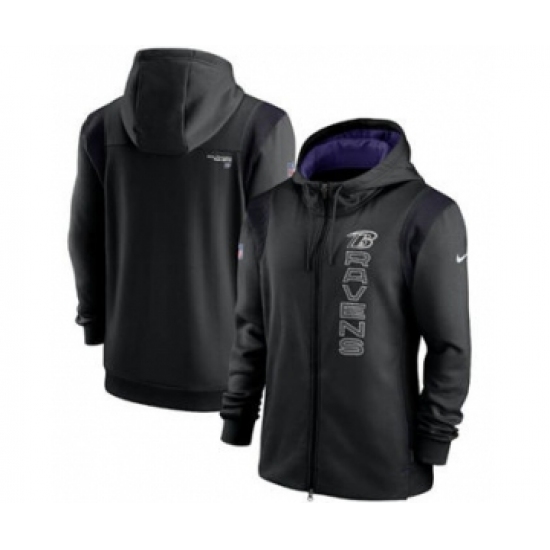 Men's Baltimore Ravens 2021 Black Sideline Team Performance Full-Zip Hoodie - Jersey