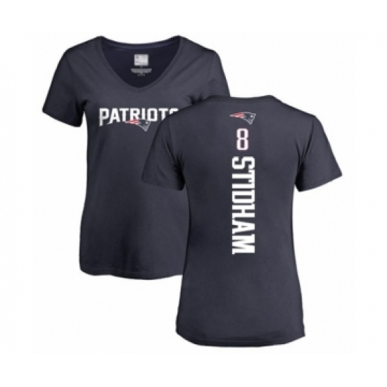 Football Women's New England Patriots #8 Jarrett Stidham Navy Blue Backer T-Shirt - Jersey