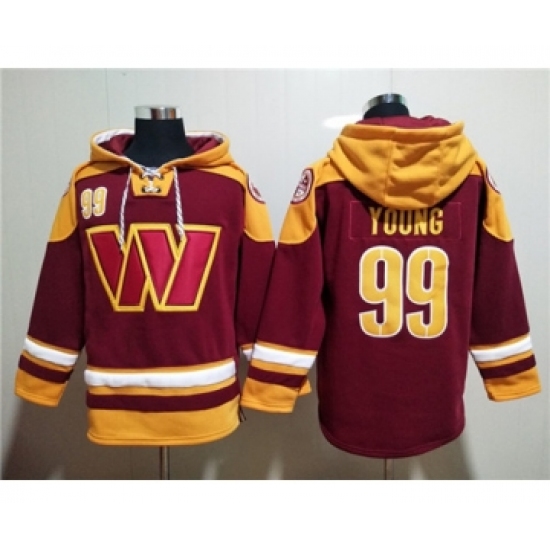 Men's Washington Commanders #99 Chase Young Burgundy Lace-Up Pullover Hoodie - Jersey