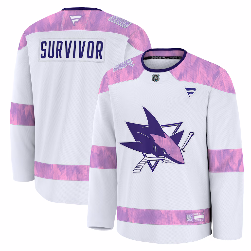 Men's San Jose Sharks Fanatics White Hockey Fights Cancer Survivor Practice Jersey - Jersey