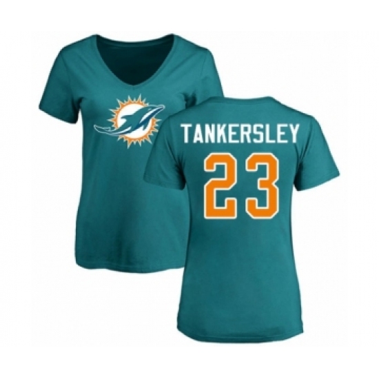 Football Women's Miami Dolphins #23 Cordrea Tankersley Aqua Green Name & Number Logo T-Shirt - Jersey