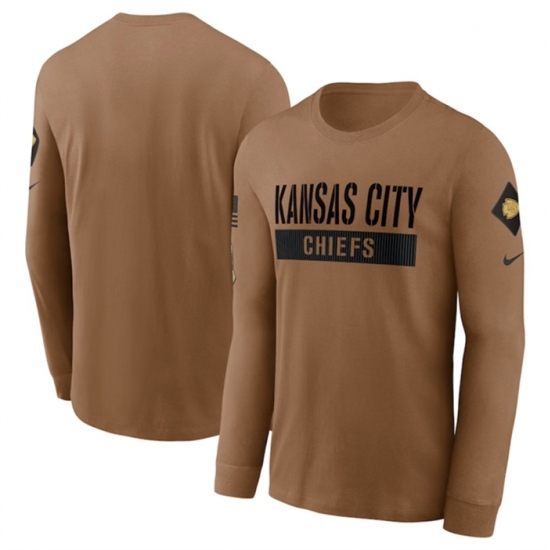 Men's Kansas City Chiefs 2023 Brown Salute To Service Long Sleeve T Shirt - Jersey