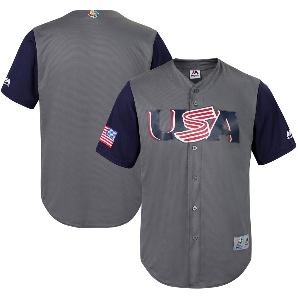 Youth USA Baseball Majestic Gray/Navy 2017 World Baseball Classic Cool Base Replica Team Jersey - Jersey