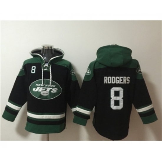 Men's New York Jets #8 Aaron Rodgers Black Ageless Must-Have Lace-Up Pullover Hoodie - Jersey