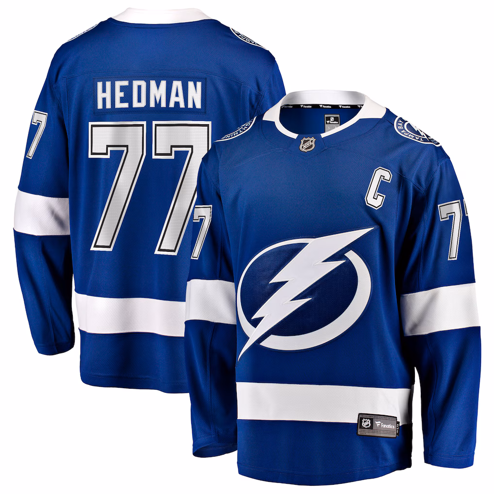 Men's Tampa Bay Lightning Victor Hedman Fanatics Blue Home Captain Patch Breakaway Jersey - Jersey