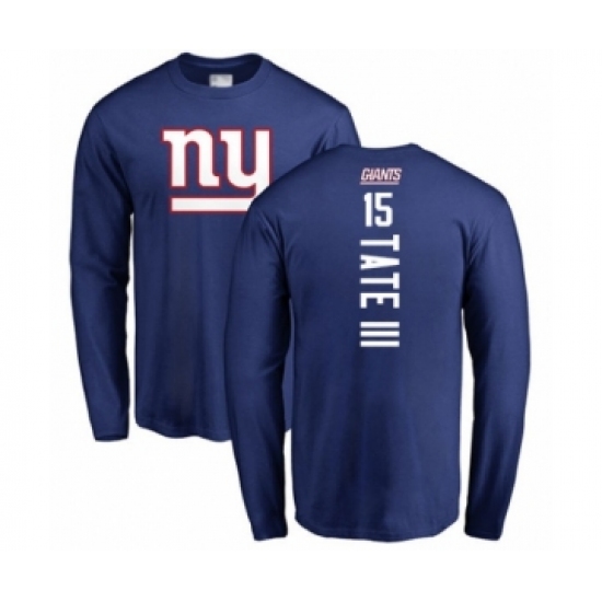 Football New York Giants #15 Golden Tate III Royal Blue Backer Long Sleeve T-Shirt - Jersey