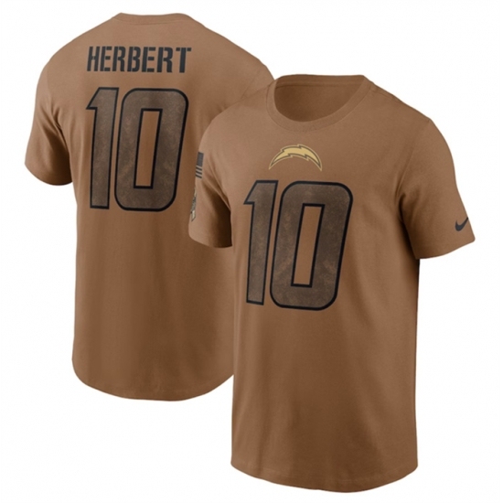 Men's Los Angeles Chargers #10 Justin Herbert 2023 Brown Salute To Service T Shirt - Jersey