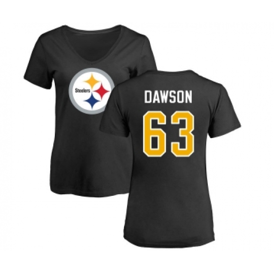 Football Women's Pittsburgh Steelers #63 Dermontti Dawson Black Name & Number Logo Slim Fit T-Shirt - Jersey
