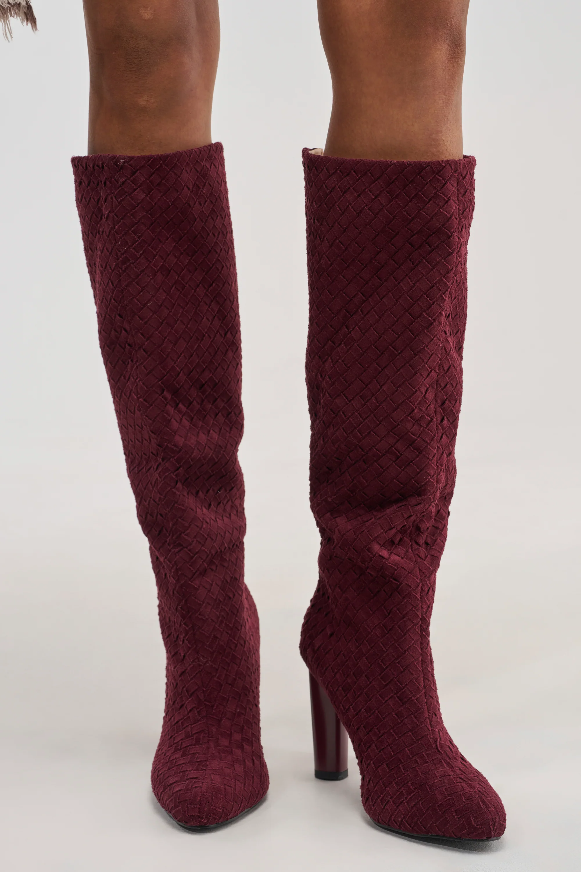 AZALEA WANG JUDY PLUM WOVEN FAUX SUEDE BOOT - Akira Wear