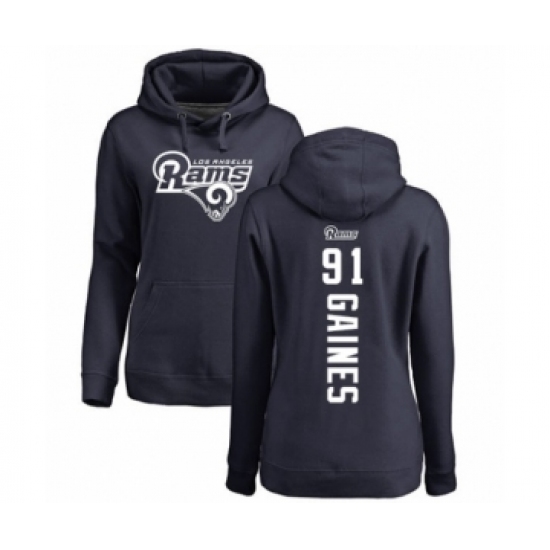 Football Women's Los Angeles Rams #91 Greg Gaines Navy Blue Backer Pullover Hoodie - Jersey