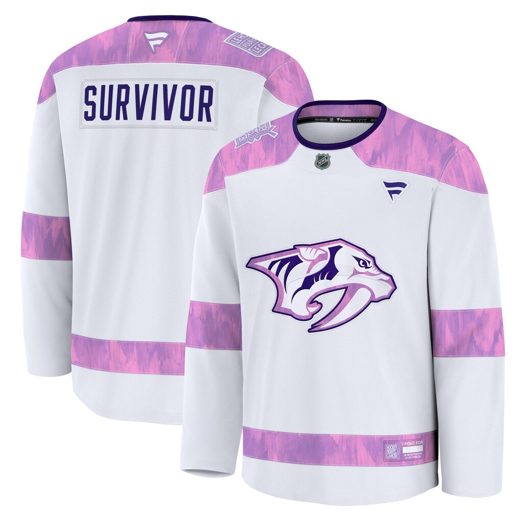 Men's Nashville Predators Fanatics White Hockey Fights Cancer Survivor Practice Jersey - Jersey