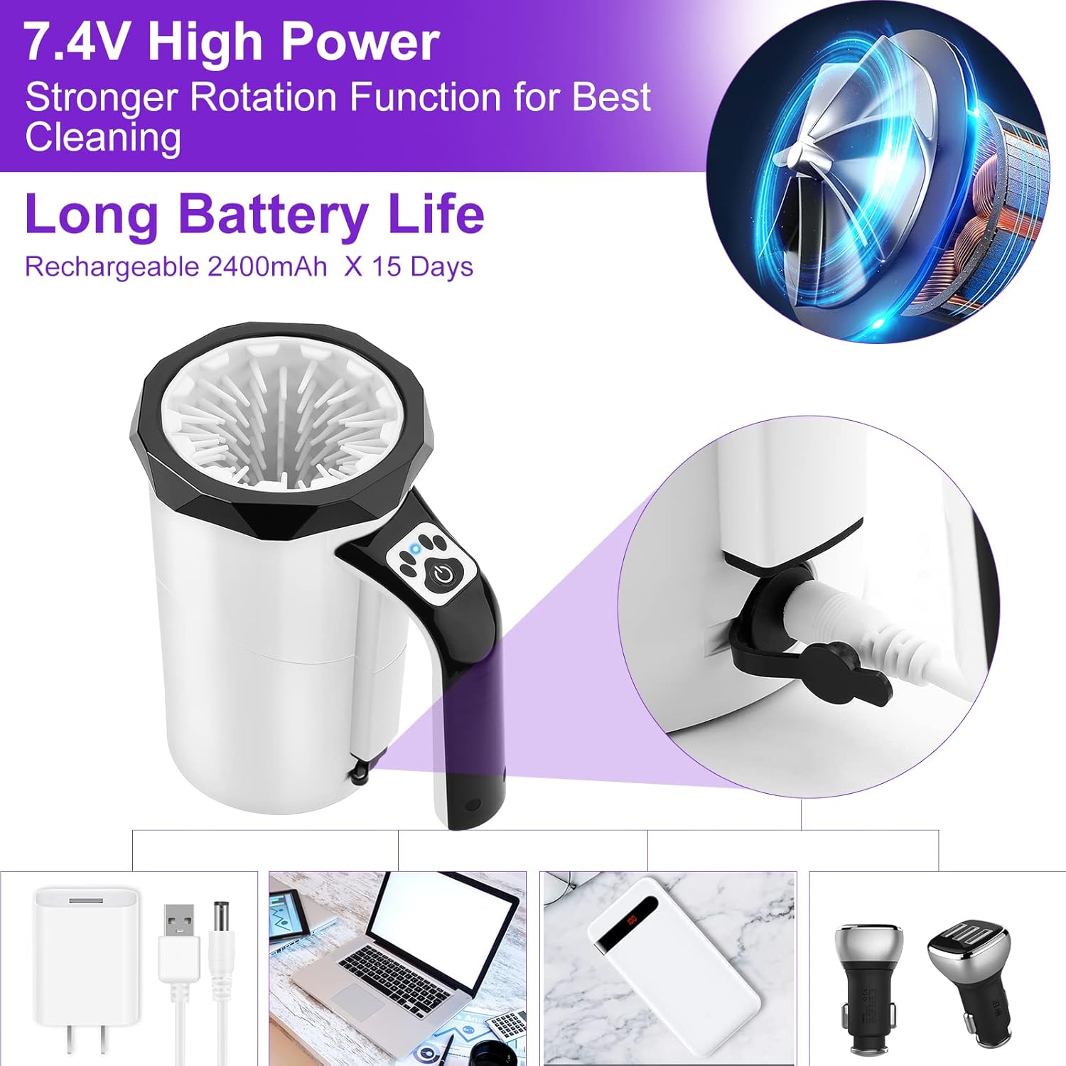 Rechargeable Automatic Dog Paw Cleaner Cup – 2-in-1 High-Power Pet Paw Washer for Large Dogs & Cats