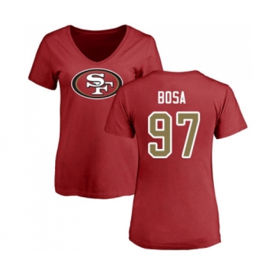 Football Women's San Francisco 49ers #97 Nick Bosa Red Name & Number Logo T-Shirt - Jersey