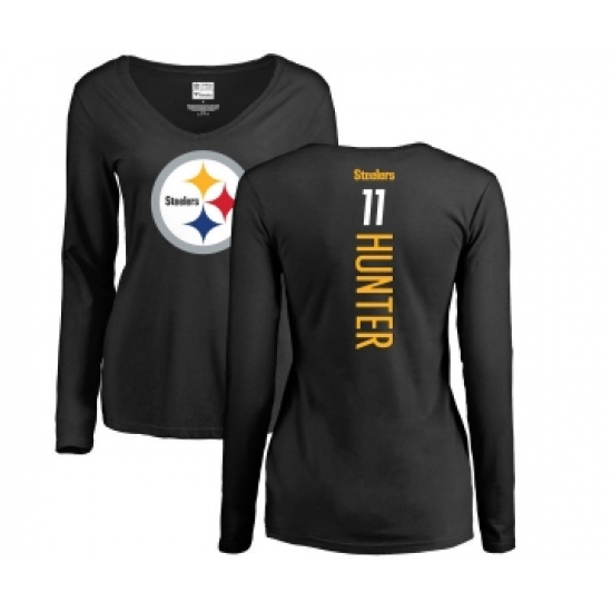 Football Women's Pittsburgh Steelers #11 Justin Hunter Black Backer Slim Fit Long Sleeve T-Shirt - Jersey