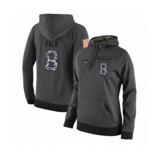 Football Women's New York Jets #8 Luke Falk Stitched Black Anthracite Salute to Service Player Performance Hoodie - Jersey
