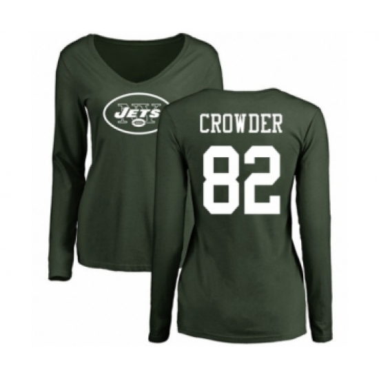 Football Women's New York Jets #82 Jamison Crowder Green Name & Number Logo Long Sleeve T-Shirt - Jersey
