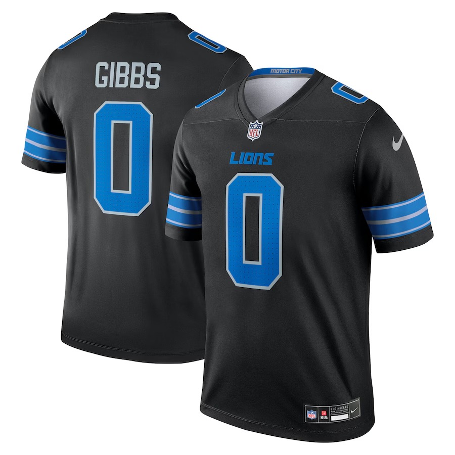 Men's Detroit Lions Jahmyr Gibbs Nike Black Legend Player Performance Top - Jersey