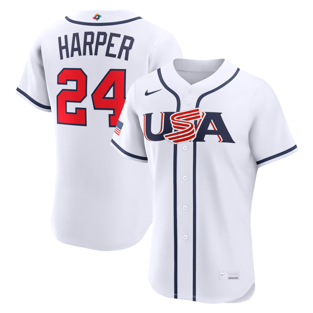 Men's USA Baseball Bryce Harper Nike White 2026 World Baseball Classic Home Authentic Jersey - Jersey