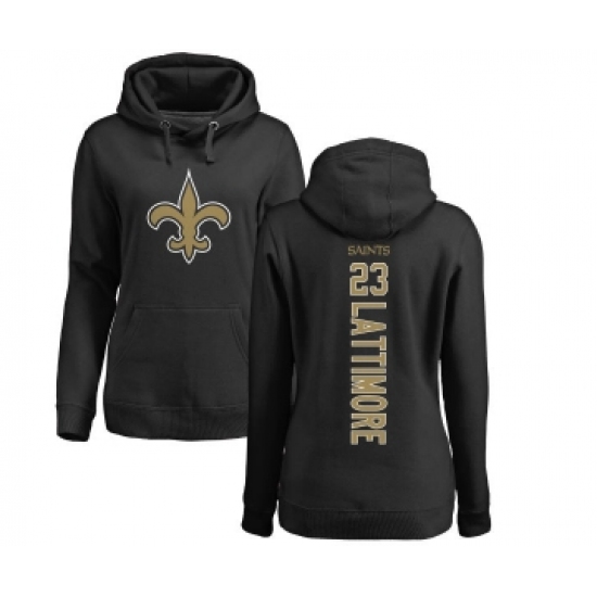 Football Women's New Orleans Saints #23 Marshon Lattimore Black Backer Pullover Hoodie - Jersey