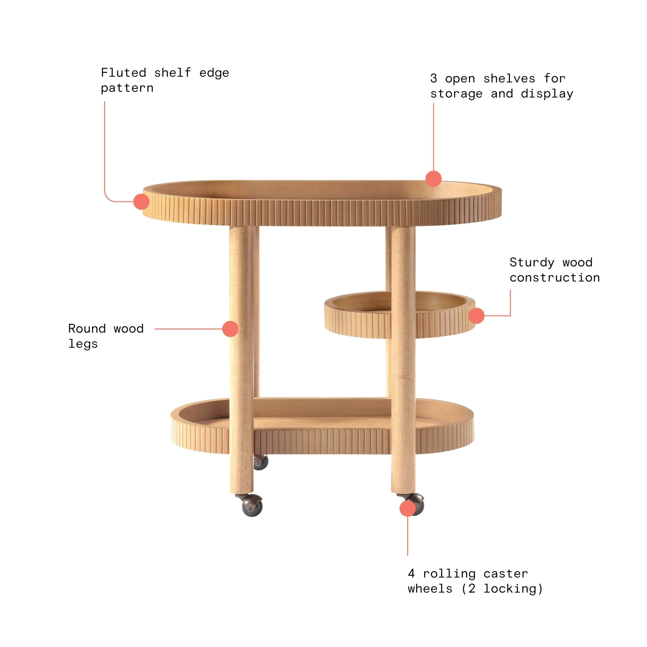Beautiful Drew Bar Cart by Drew Barrymore, Warm Honey