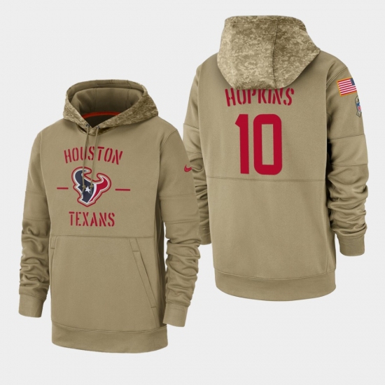 Men's Houston Texans #10 DeAndre Hopkins 2019 Salute to Service Sideline Therma Pullover Hoodie - Tan - Jersey