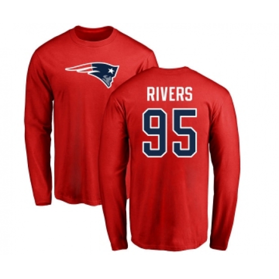 Football New England Patriots #95 Derek Rivers Red Name & Number Logo Long Sleeve T-Shirt - Jersey
