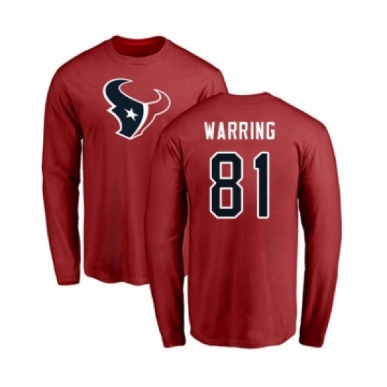 Football Houston Texans #81 Kahale Warring Red Name & Number Logo Long Sleeve T-Shirt - Jersey