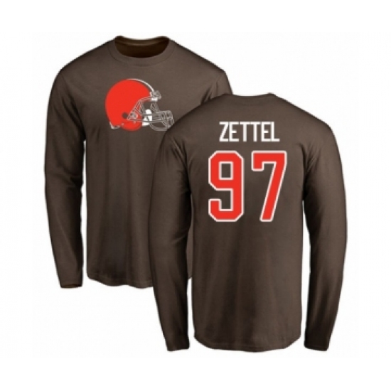 Football Cleveland Browns #97 Anthony Zettel Brown Name & Number Logo Long Sleeve T-Shirt - Jersey