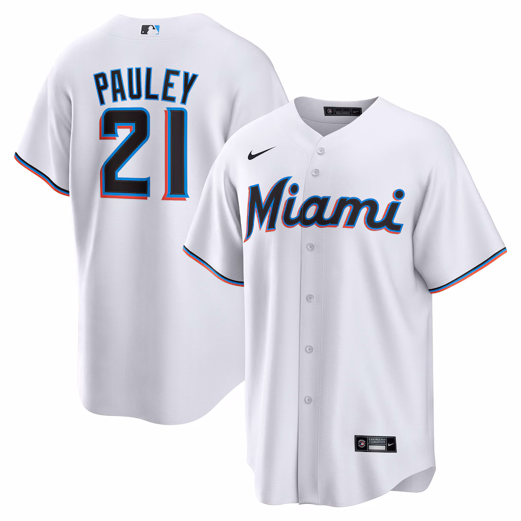 Men's Miami Marlins Graham Pauley Nike White Home Replica Jersey - Jersey